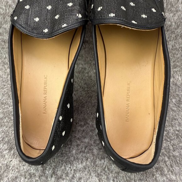 ✅Womens 10M Banana Republic Loafers Black W/White Embroidered Polka Dots Shoes - Picture 4 of 12